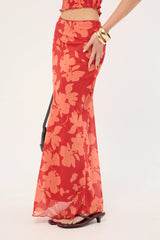 Perfect Stranger Zinna Maxi Skirt Red Print