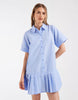 Pieces drop waist pleated mini shirt dress in blue and white gingham