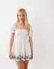 Miss Selfridge puff sleeve milkmaid mini dress with embroidery