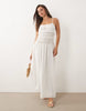The Frolic exclusive textured cotton frill shirred bodice detail cami maxi dress in white