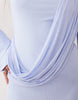 mesh draped high neck long sleeve maxi dress in blue