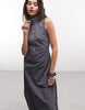 COLLUSION high neck tech midi dress in gray