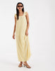 PIECES plisse maxi dress with frill sleeves in pastel yellow floral