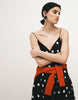 bias cut shift dress with bubble skirt in mono polka dot