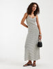 Vero Moda stretch crochet knit cami maxi dress in black and cream stripe