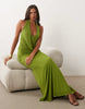 mesh halter maxi dress with draped sash detail in lime