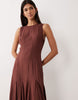 racer maxi dress with godets in warm chocolate