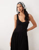 button up crinkle midaxi dress in black