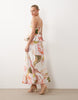 embellished peplum midi dress in watercolor floral print