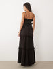 lace trim tiered crinkle cami midaxi dress in chocolate