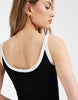 rib knit midi dress in black with white contrast trim