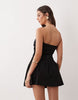 The Frolic exclusive cotton poplin ruched detail frill hem mini dress in black