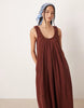 techy scoop ruched neck maxi sundress in rust