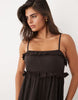 lace trim tiered crinkle cami midaxi dress in chocolate