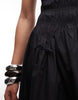 COLLUSION square neck cotton shirred midi dress in black