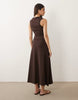 sleeveless midi dress with tie waist in chocolate
