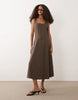 VILA square neck linen-effect midi dress in slate brown
