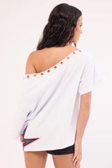 Neovision Cold Signal Off Shoulder Relaxed Tee White