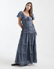 Daisy Street eyelet shirred maxi dress with puff sleeves in blue gray
