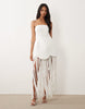 ASOS LUXE bandeau dress with fringed skirt detail in white