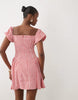 Kaiia exclusive cotton milkmaid puff sleeve hip pleat detail mini dress in red gingham