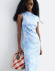 & Other Stories rich linen asymmetric boatneck midi dress in light blue print