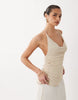 Gina Tricot halterneck asymmetric textured maxi dress with open back in almond milk beige