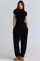 black wool boucle knit trousers