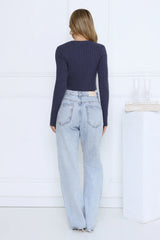 Knit Statement Cable Cropped Cardigan Navy