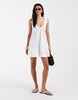 lace trim v neck mini dress in white