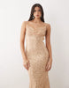 Oh Polly premium embellished open-back floral detailing maxi dress in almond