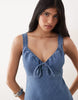 Abercrombie & Fitch cotton blend denim look milkmaid mini dress in blue