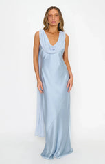 Maya Maxi Dress ~ Steel Blue Luxe Satin
