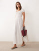 Esmée tie front puff sleeve maxi dress in white ditsy floral