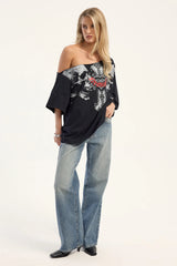 Neovision Reckoning Off Shoulder Relaxed Tee Black