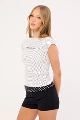 Thrills New Romance Boat Neck Tee White Polka Dot