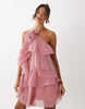 YAS 3D floral applique ruffle mini dress in pink
