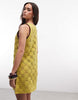 3D crochet floral mini dress in light green