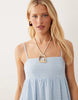 textured square neck midaxi dress in light blue