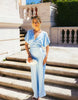 Gina Tricot batwing plunge satin maxi dress in light blue