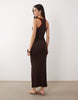 racer neck bodycon midaxi dress in brown with red tipping