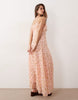 YAS frill trim cami maxi dress in pink floral print