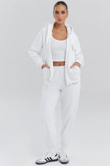 white cotton fleece-back zip through hoodie