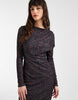 long sleeve wrap detail midi dress in brown animal print