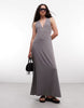 Weekday maxi dress with deep v neck and racer back metal detail in gray