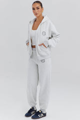 light grey marl cotton fleece-back zip through hoodie