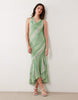sleeveless cowl neck maxi dress with frill hem in multi stripes