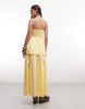 cotton sateen strapless maxi length sundress with dropped waist poplin skirt in butter yellow