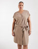 ONLY Curve tie waist mini dress in taupe gray