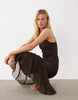 chiffon sleeveless midaxi dress with godet hem in chocolate brown